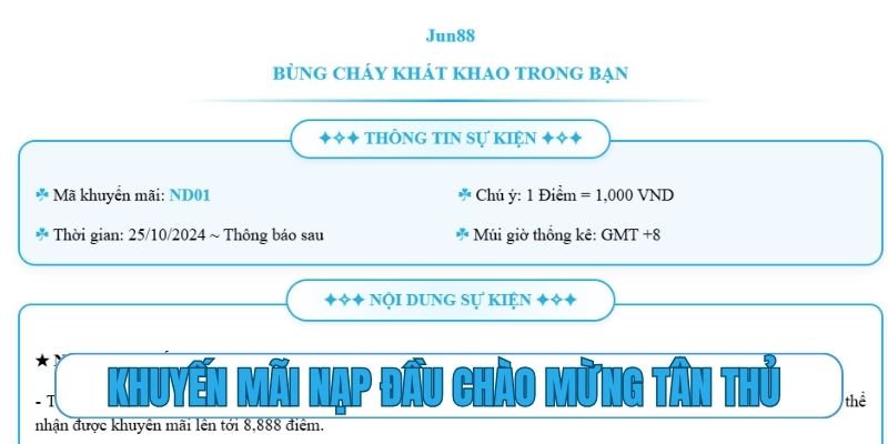Siêu phẩm khuyến mãi nạp đầu chào mừng tân thủ Jun88